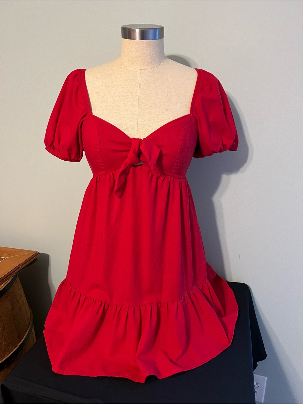 Xtraordinary Red Smocked Tie-Front Mini Dress